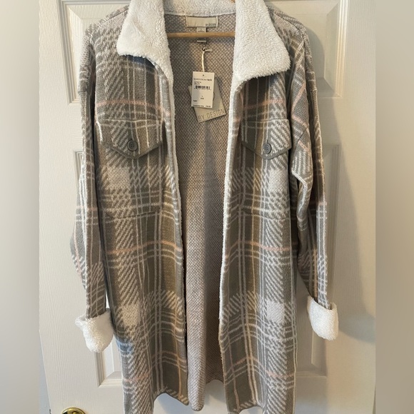 NWT By Design Mimi Plaid Faux Shearling Sweater Jacket - Picture 3 of 6
